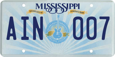 MS license plate AIN007