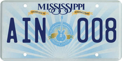 MS license plate AIN008
