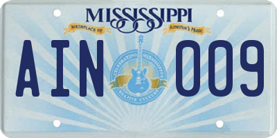 MS license plate AIN009