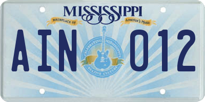 MS license plate AIN012