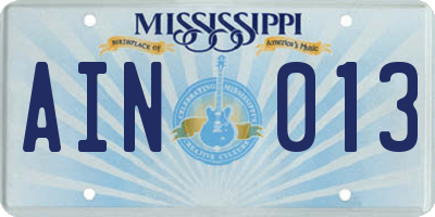 MS license plate AIN013