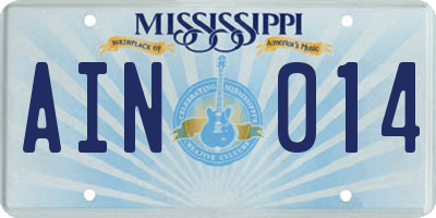 MS license plate AIN014
