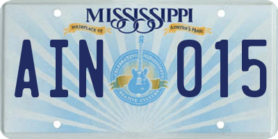 MS license plate AIN015