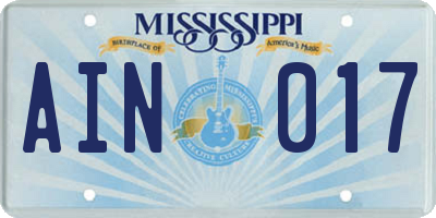 MS license plate AIN017