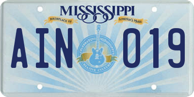 MS license plate AIN019
