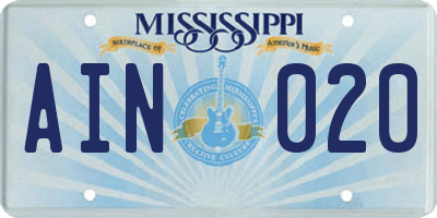 MS license plate AIN020