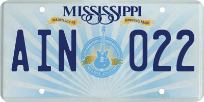 MS license plate AIN022