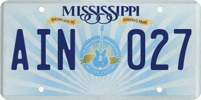 MS license plate AIN027