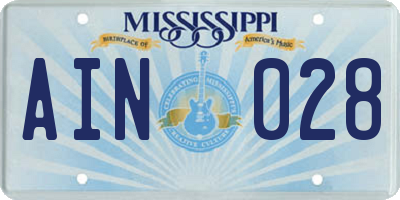 MS license plate AIN028
