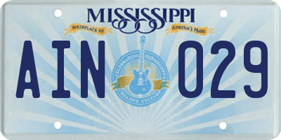 MS license plate AIN029