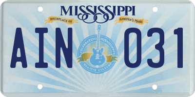 MS license plate AIN031