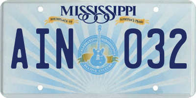 MS license plate AIN032