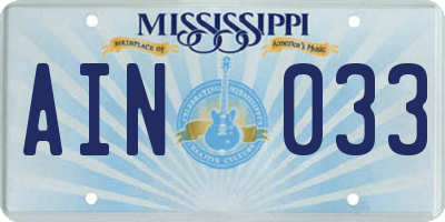 MS license plate AIN033