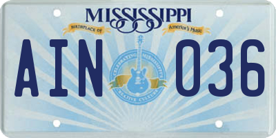 MS license plate AIN036