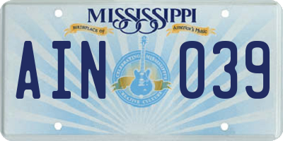 MS license plate AIN039