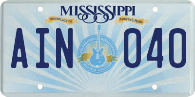 MS license plate AIN040