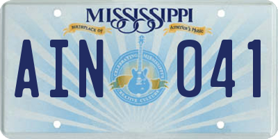 MS license plate AIN041