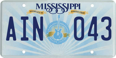 MS license plate AIN043