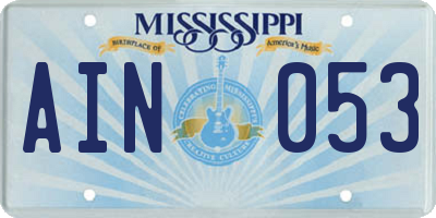 MS license plate AIN053