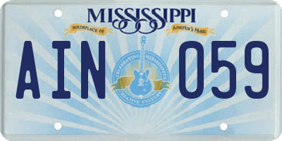 MS license plate AIN059