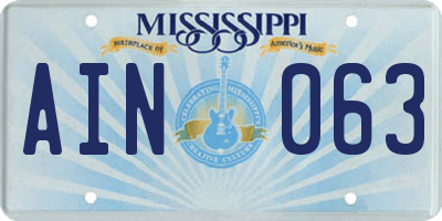 MS license plate AIN063