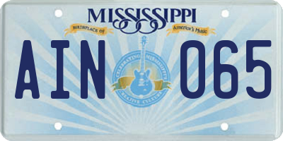MS license plate AIN065