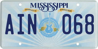MS license plate AIN068