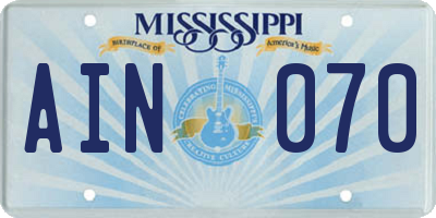 MS license plate AIN070