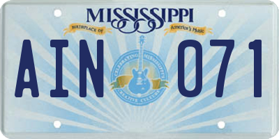 MS license plate AIN071