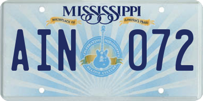 MS license plate AIN072