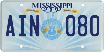 MS license plate AIN080