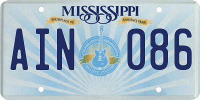 MS license plate AIN086