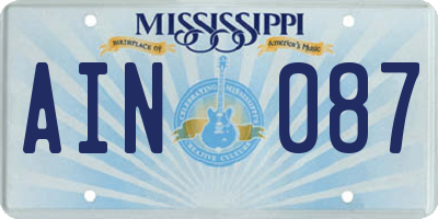MS license plate AIN087