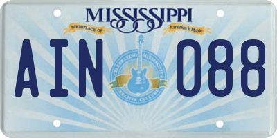 MS license plate AIN088