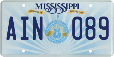 MS license plate AIN089