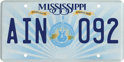 MS license plate AIN092