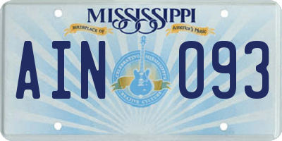 MS license plate AIN093