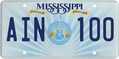 MS license plate AIN100