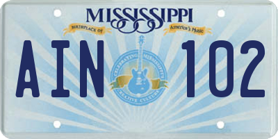 MS license plate AIN102