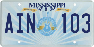 MS license plate AIN103
