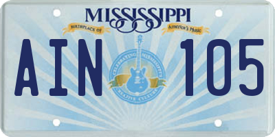 MS license plate AIN105