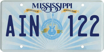 MS license plate AIN122