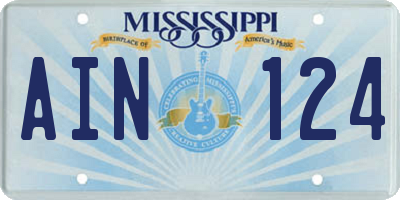 MS license plate AIN124