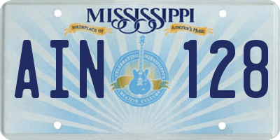 MS license plate AIN128