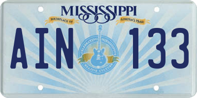 MS license plate AIN133