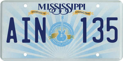 MS license plate AIN135