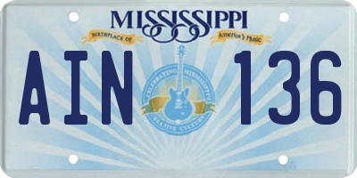MS license plate AIN136