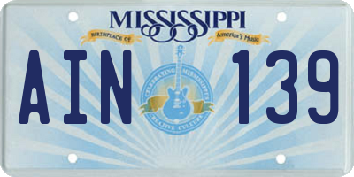 MS license plate AIN139