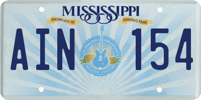 MS license plate AIN154
