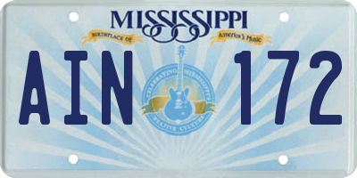 MS license plate AIN172